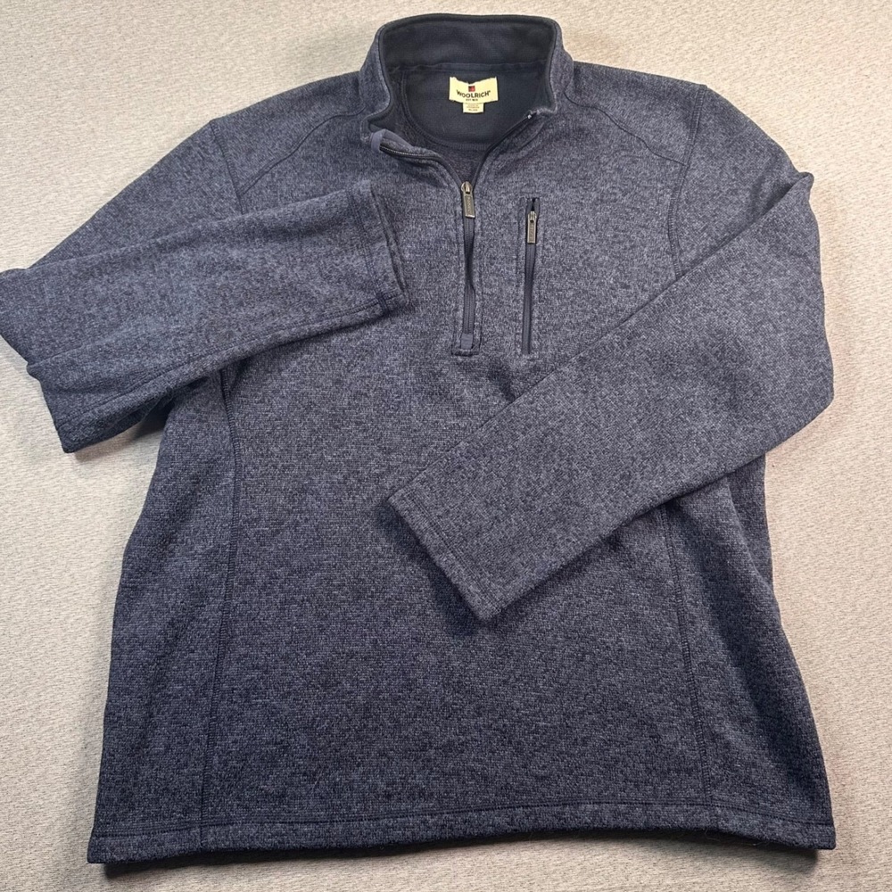 Woolrich Pullover Fleece 1/4‎ Zip Jacket Mens XL Blue Outdoors Hiking Pocket